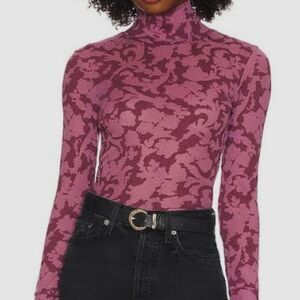 Free People You & I Semi Sheer Mockneck Top in Acai Purple Size Small